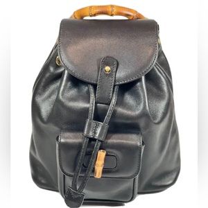 Gucci  Bamboo Small Backpack Drawstring Bag Vintage leather black